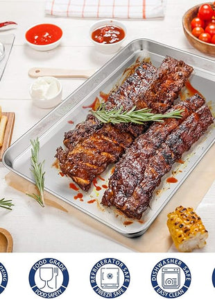 P&P CHEF 16 Inch Baking Cookie Sheet, Oven Pan Tray Stainless Steel Sheet Pan for Kitchen, Oven Bakeware for Multi Uses, Shiny Look & Dishwasher Safe, Healthy & Heavy Duty, 2Pcs