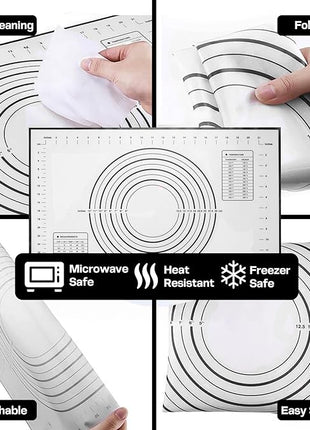 17 Inch Adjustable Stainless Steel Rolling Pin with 4 Thickness Rings & Non-Stick Pastry Mat – Professional Dough Roller for Pizza, Cookies, Pasta & Pies - Black