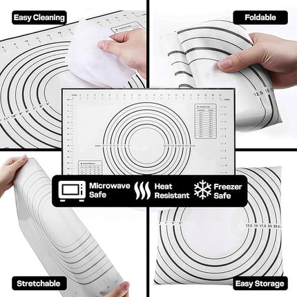 17 Inch Adjustable Stainless Steel Rolling Pin with 4 Thickness Rings & Non-Stick Pastry Mat – Professional Dough Roller for Pizza, Cookies, Pasta & Pies - Black