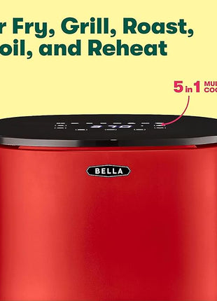 BELLA 3 Qt Touchscreen Air Fryer Oven and 5-in-1 Multicooker with Removable Nonstick Dishwasher Safe Crisping Tray and Basket, 1400 Watt Heating System, Matte Red