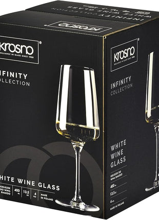 Krosno White and Sparkling Large Wine Glasses Drinking | 4 Pieces Set 13.5 fl oz | Infinity Collection | Elegant | Cocktail Crystal Set Wedding Gift | Lead-Free Glass | Homes, Restaurants & Kitchen