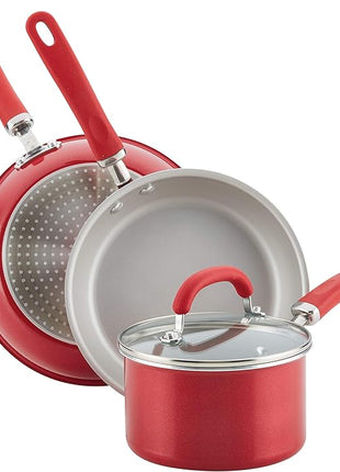 Rachael Ray Create Delicious Nonstick Cookware Pots and Pans Set, 13 Piece, Red Shimmer