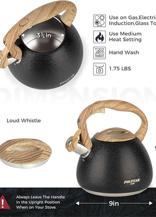 POLIVIAR Tea Kettle, 2.7 Quart Stovetop Tea Kettle, Audible Whistling Teapot with Crackle Finish, Food Grade Stainless Steel for Anti-Rust, Anti Hot Handle, Suitable for All Heat Sources (JX2023-LRB)