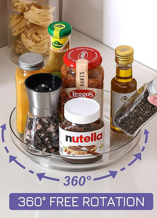4 Pack 9 Inch Clear Acrylic Lazy Susan, Non-Skid Turntable Organizer for Cabinet, Kitchen, Pantry Organization Storage, Refrigerator, Vanity Makeup, Bathroom Countertop Organizing, Rotating Spice Rack