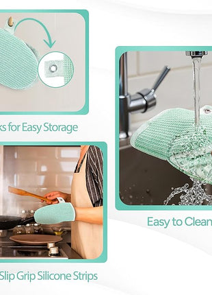 Casa Platino Heat Resistant Oven Mitts & Pot Holders, 4-Piece – Oven Mitt for Baking & BBQ, Potholders for Kitchens – Withstands Heat Up to 500°F, Soft, Durable & Non-Slip – Sage