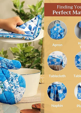 Maison d' Hermine Pot Holders 100% Cotton Heat Resistant Potholders 8" x 8" Hot Pads with Loop BBQ, Cooking, Baking, Grilling, Kitchen, Handling Hot Pans Spring/Summer (Pack of 1, Summer Blues)