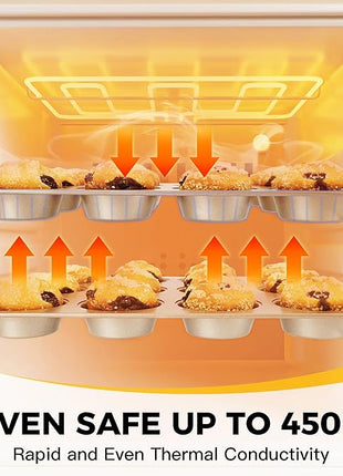 HONGBAKE Bakeware Sets, Baking Pans Set, Nonstick Oven Pan for Kitchen with Wider Grips, 10-Piece Including Rack, Cookie Sheet, Cake Pans, Loaf Pan, Muffin Pan, Pizza Pan - Champagne Gold