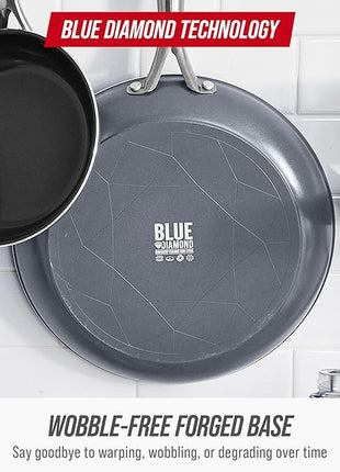 Blue Diamond Frying Pan 8” Skillet, Diamond Infused Healthy Ceramic Nonstick, PFAS and PFOA-Free, Dishwasher and Oven Safe, Even Heating, Metal Utensil Safe, Warp Control Base, Grey