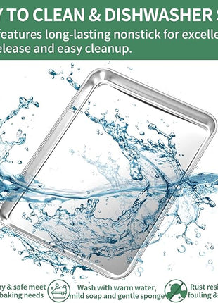 Baking Sheets Set of 2, HKJ Chef Cookie Sheets 2 Pieces Stainless Steel Baking Pans & Toaster Oven Tray Pans, Rectangle Size 20L x 14W x 1H inch & Non Toxic & Healthy & Easy Clean