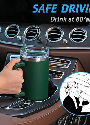 40 oz Tumbler with Handle | Stainless Steel Insulated Tumblers with Lids and Straw | Insulated Travel Mug Iced Coffee Cup | Keeps Cold for 34 Hours | Dishwasher Safe, BPA Free | Sage Green
