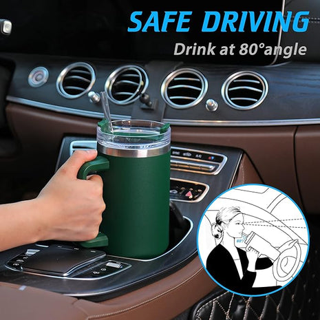 40 oz Tumbler with Handle | Stainless Steel Insulated Tumblers with Lids and Straw | Insulated Travel Mug Iced Coffee Cup | Keeps Cold for 34 Hours | Dishwasher Safe, BPA Free | Sage Green