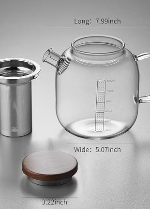 Glass Teapot With Stainless Steel Infuser 1200ml, Glass Tea Pot, Loose Leaf Tea Kettle, Glass Kettle Stovetop, Teapot With Strainer, Tea Infuser Pot Glass Teacup Tea Cups For Blooming Tea