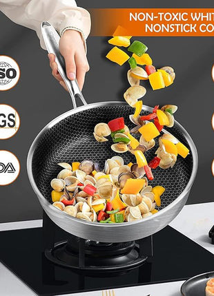 DELARLO Tri-Ply Hybrid Stainless Steel 10 Inch Saute Pan,3QT Chef Cooking Pan,Anti-Scratch,Compatible with All Cooktops,Oven Up to 660℉,Chicken Fryer,Dishwasher-Friendly（Detachable handle）