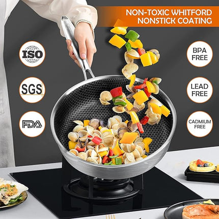 DELARLO Tri-Ply Hybrid Stainless Steel 10 Inch Saute Pan,3QT Chef Cooking Pan,Anti-Scratch,Compatible with All Cooktops,Oven Up to 660℉,Chicken Fryer,Dishwasher-Friendly（Detachable handle）