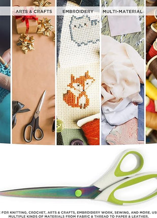 BambooMN Titanium Softgrip Scissors Set for Sewing, Arts, Crafts, Office - 30 Sets of 3 - White w/Green Inlays