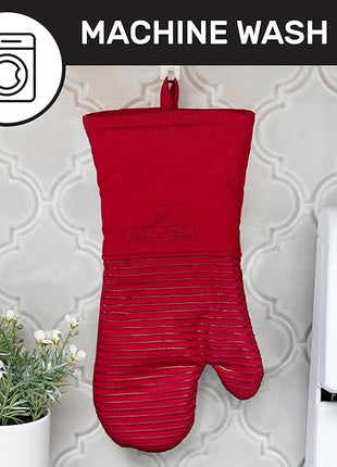 All-Clad Silicone Oven Mitts: Heat Resistant up to 500 Degrees - 100% Cotton & Silicone, 14"x7" Oven Mitt for Kitchen and Barbeque, 2-Pack, Chili