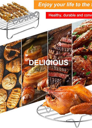 Air Fryer Rack for Air Fryer Oven, Set of 2 Multi-purpose Accessories Metal Double Layer Wire Rack with Skewer for Ninja Power XL Cosori Instant Pot Gourmia Chefman, Dishwasher Safe