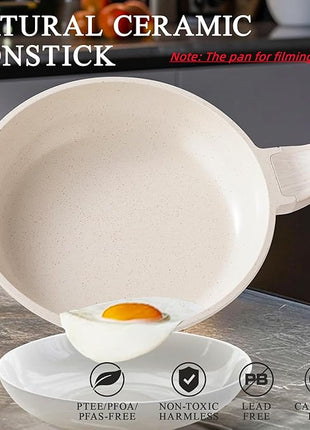 Induction Ceramic Nonstick Frying Pan,Light Weight Skillet,Healthy Non Toxic Omelet Pan,All Stoves Compatible Egg Pan (white, 8inch)