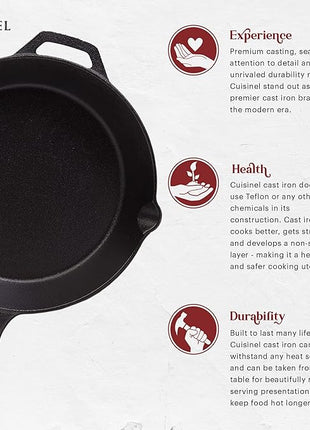 Cuisinel Pre-Seasoned Cast Iron Skillet (10-Inch) with Glass Lid and Handle Cover Oven Safe Cookware - Heat-Resistant Holder - Indoor and Outdoor Use - Grill, Stovetop, Induction Safe