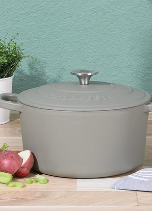 Crock-Pot Artisan 5-Quart Round Cast Iron Dutch Oven with Lid – Matte Green, Durable Oven Safe Cookware