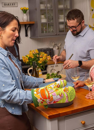 Blue Q I Put Wine in The Sauce Funny Oven Mitts - Cute Oven Mitts, Home Kitchen Gifts, Cooking Accessories, Super-Insulated Quilting, Comfy Natural-Fitting Shape, 100% Cotton, Size 12.5" L x 7.5" W