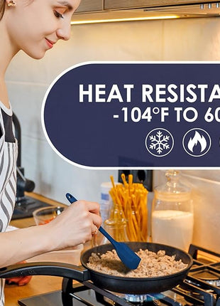 Heat Resistant 600℉ Silicone Spatula, Turner Mixing Spatulas set BPA Free Dishwasher Safe for Nonstick Cookware, Classic Blue