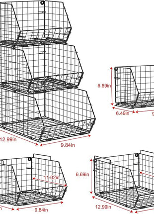 X-cosrack 3-Tier Stackable Wire Baskets for Pantry Organization and Storage, Kitchen Counter Basket for Potato Onion Storage, Fruit and Vegetable Storage Basket, Metal Baskets for Snack Produce Cans