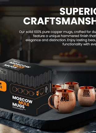 Moscow-Mix Moscow Mule Mugs - Set of 4-100% Pure Copper Mugs Large 16 oz - Food Safe - Premium Moscow Mule Cups Set of 4 - Solid Copper Cups Perfect Premium Gift