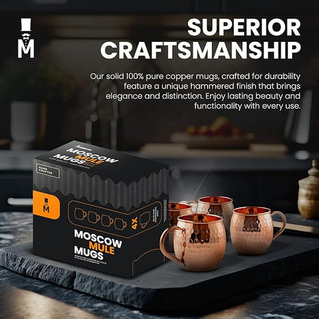 Moscow-Mix Moscow Mule Mugs - Set of 4-100% Pure Copper Mugs Large 16 oz - Food Safe - Premium Moscow Mule Cups Set of 4 - Solid Copper Cups Perfect Premium Gift