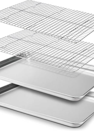 Checkered Chef Baking Sheet, 2 Pack Half Sheet Pan with Stainless Steel Wire Rack Set - Easy Clean Cookie Sheets for Baking