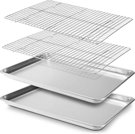 Checkered Chef Baking Sheets for Oven - Quarter Sheet Pan with Stainless Steel Wire Rack Set 2 Pack - Easy Clean Cookie Sheets, Aluminum Bakeware