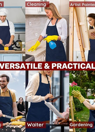 2 Pcs Plus Size Chef Apron, Unisex Professional Apron with 2 Pockets for Cooking, Work, Baking (Larger Size)