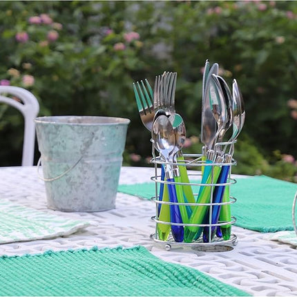 The Original Brink House Sea Blue Green Mix & Match Stainless Steel Cutlery Set with Translucent Handles / 16 pieces with Metal Stand/Lifestyle utensils set for home, apartment, dorm, outdoor events