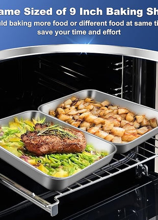P&P CHEF 9 Inch Baking Cookie Sheet, Oven Pan Tray Stainless Steel Sheet Pan for Kitchen, Oven Bakeware for Multi Uses, Shiny Look & Dishwasher Safe, Healthy & Heavy Duty, 2Pcs