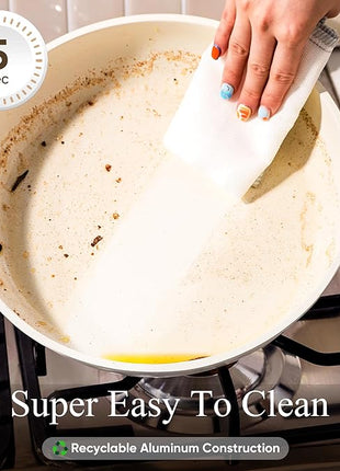 CAROTE 21Pcs Pots and Pans Set, Nonstick Cookware Sets, White Granite Induction Cookware Non Stick Cooking Set w/Frying Pans & Saucepans(PFOS, PFOA Free)