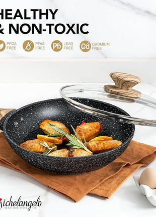 MICHELANGELO 8 Inch Nonstick Frying Pan with Lid, Non Stick Small Frying Pan with Non-Toxic Coating, Non-Stick Skillet with Ergonomic Handle, All Cooktops Compatible, Black