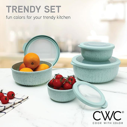 COOK WITH COLOR Prep Bowls with Lids- Wide and Deep Nesting Plastic Small Mixing Bowl Set with Lids, 8 Piece Set - Wide Bowls, Speckled Mint
