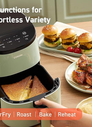 COSORI Air Fryer 2.1 Qt, 4-in-1 Small Mini Airfryer, Bake, Roast, Reheat, 97% Less Oil, Compact & Quiet, Nonstick & Dishwasher Safe Basket, 30 In-App Recipes with Nutrition Facts, Auto-Shut Off, Green