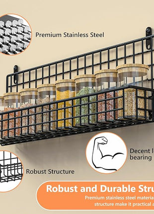 X-cosrack Spice Rack Organizer, 5-Tier Wall Spice Rack, Stackable Hanging Spice Jars Storage Racks, Great for Kitchen and Pantry, Up to Storage 48 Jars(Patent No.:D909138S)