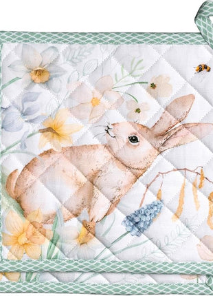 Maison d' Hermine Pot Holders Set 100% Cotton Heat Resistant Potholders 8" x 8" Hot Pads with Loop BBQ, Cooking, Baking, Grilling, Kitchen, Handling Hot Pans Spring/Summer (Pack of 2, Easter Dew)