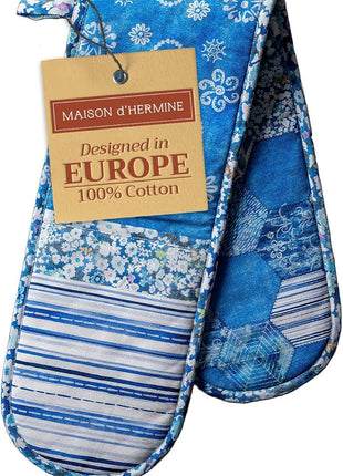 Maison d Hermine Summer Blue 100% Cotton Easter Double Oven Glove with Loop Heat Resistant for BBQ | Cooking | Baking | Grilling | Microwave | Barbecue | Spring/Summer (7.5 Inch by 35 Inch)