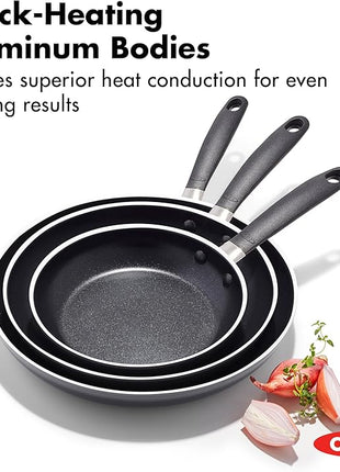 OXO 8”, 10” & 12” Non-Stick Every Day Frying Pan Set, BPA-Free Comfort Grip Silicone Handles, Dishwasher & Oven Safe, PFAS-Free Ceramic Skillets, Black