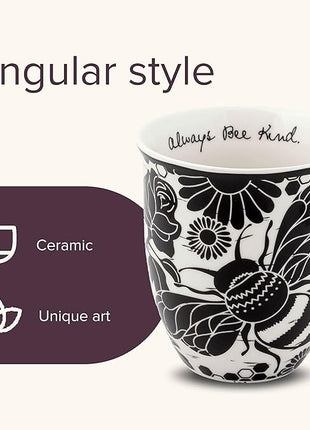 Karma Gifts 16 oz Black and White Boho Mug Bee - Cute Coffee and Tea Mug - Ceramic Coffee Mugs for Women and Men, 1 Count (Pack of 1)