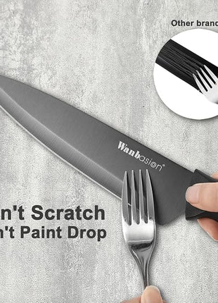 Wanbasion 7 Piece Black Sharp Knife Set for Kitchen, Stainless Steel Chef Knife Set with Magnetic Strip and Cover for Meat Cutting