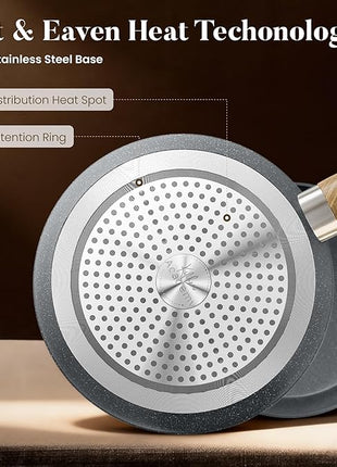 Kitchen Academy Induction Cookware Sets - 12 Piece Gray Cooking Pan Set, Granite Nonstick Pots and Pans Set