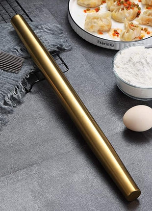 Berglander Gold Rolling Pin, 16.7 Inches Stainless Steel Matte Finish With Gold Titanium Plating Rolling Pin For Baking, Pizza, Dough, Pie, Cookie, Essential Kitchen Utensil Gift Ideas For Bakers.