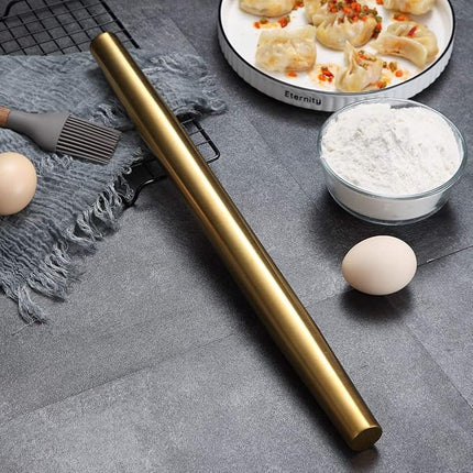 Berglander Gold Rolling Pin, 16.7 Inches Stainless Steel Matte Finish With Gold Titanium Plating Rolling Pin For Baking, Pizza, Dough, Pie, Cookie, Essential Kitchen Utensil Gift Ideas For Bakers.