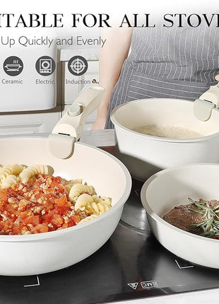 GiPP 11Pcs Pots and Pans Set Non Stick, Cookware Sets Nonstick Detachable Handle, Induction Kitchen Set Removable Handle, RV Cookware set, Oven Safe