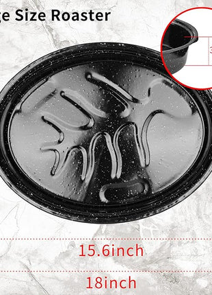 JY COOKMENT Granite Roaster Pan, 18' Enameled Roasting Pan with Domed Lid. Oval Turkey Roaster, Great for Chicken, Lamb, Vegetable. Dishwasher Safe Cookware Fit for 18Lb Turkey