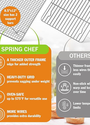 Spring Chef 8.5 x 12 Inch Stainless Steel Cooling Rack for Cooking and Baking - Oven Safe Cookie Cooling Rack - Fits Small Quarter Sheet Pan - Dishwasher Safe